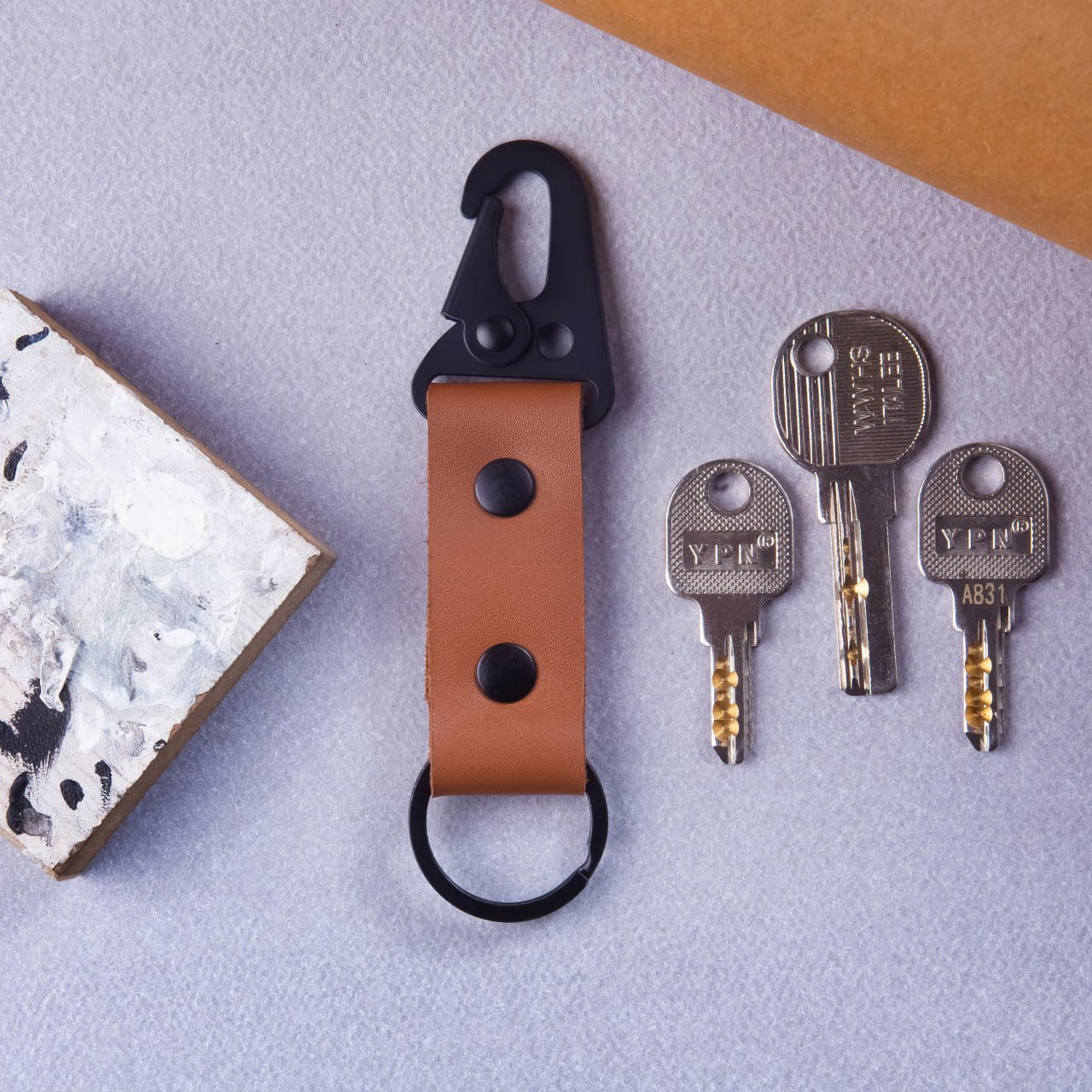 Tan Carabiner Key Chain