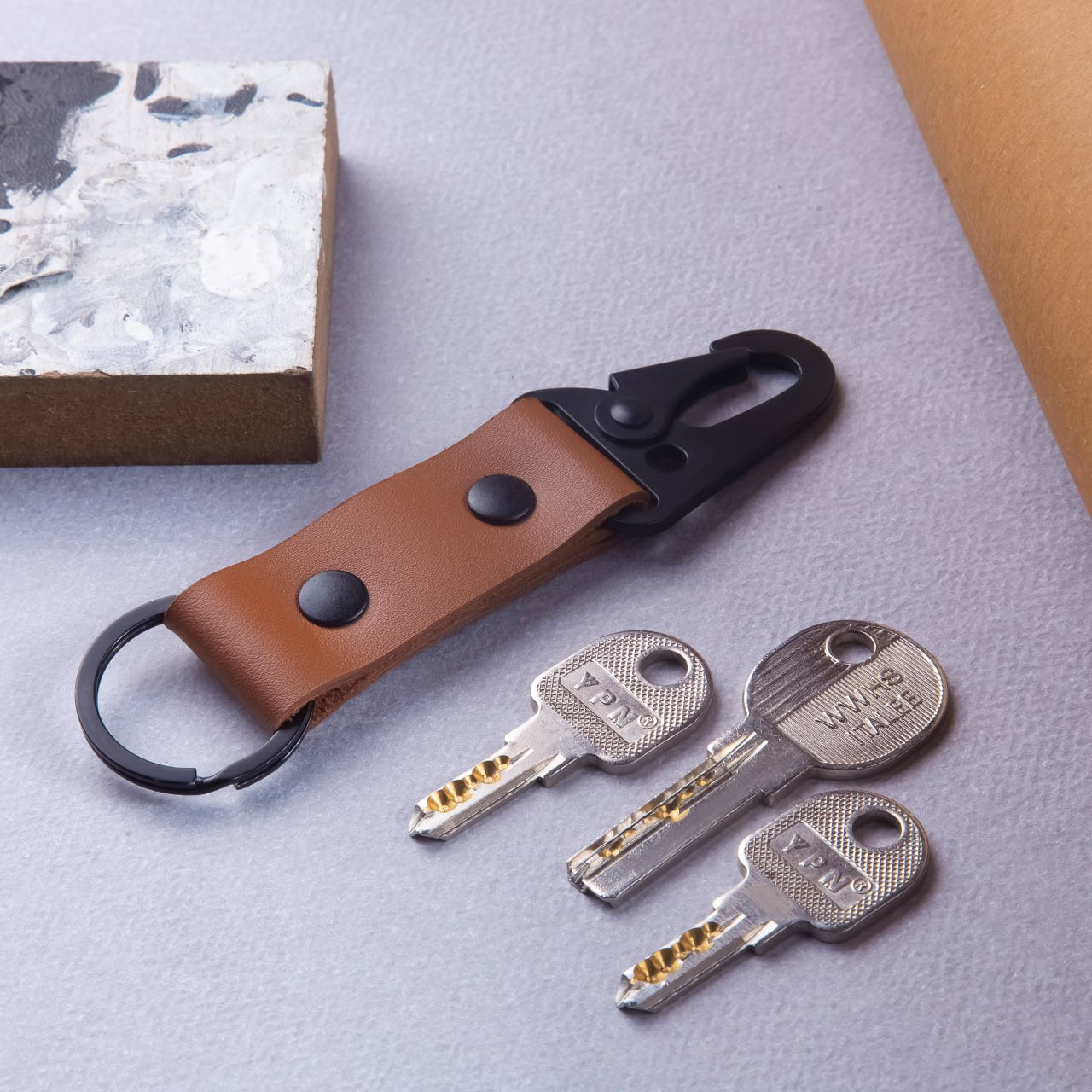 Tan Carabiner Key Chain